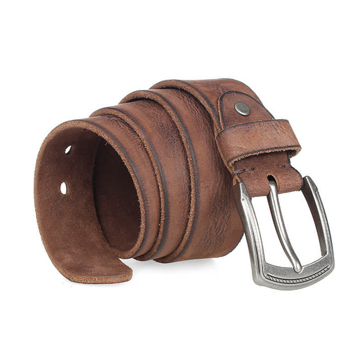 Cintura da uomo in pelle lavata con strato superiore in pelle bovina vintage
