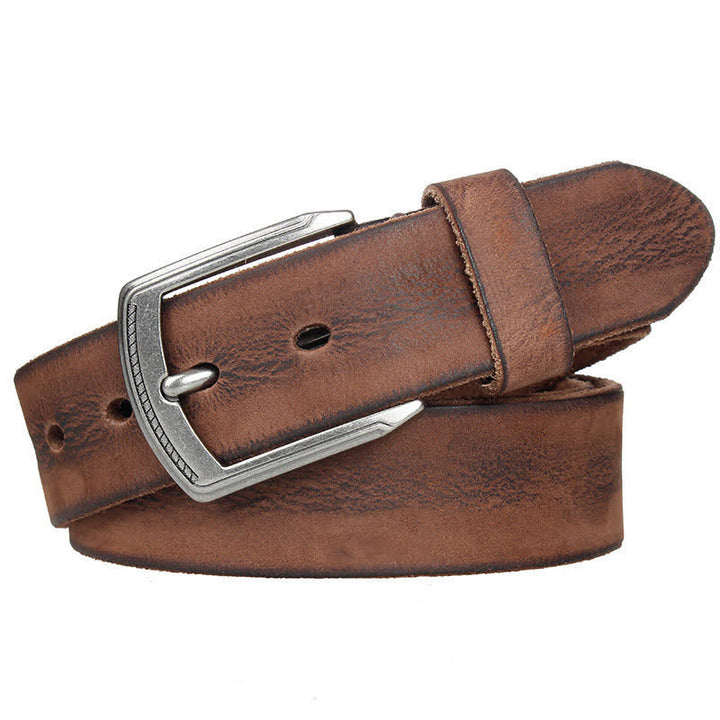 Cintura da uomo in pelle lavata con strato superiore in pelle bovina vintage