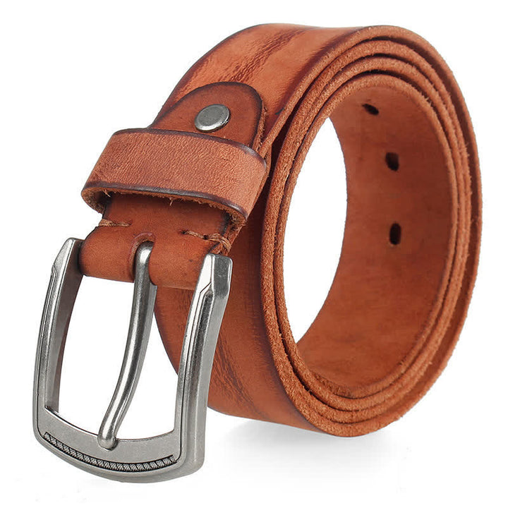Cintura da uomo in pelle lavata con strato superiore in pelle bovina vintage