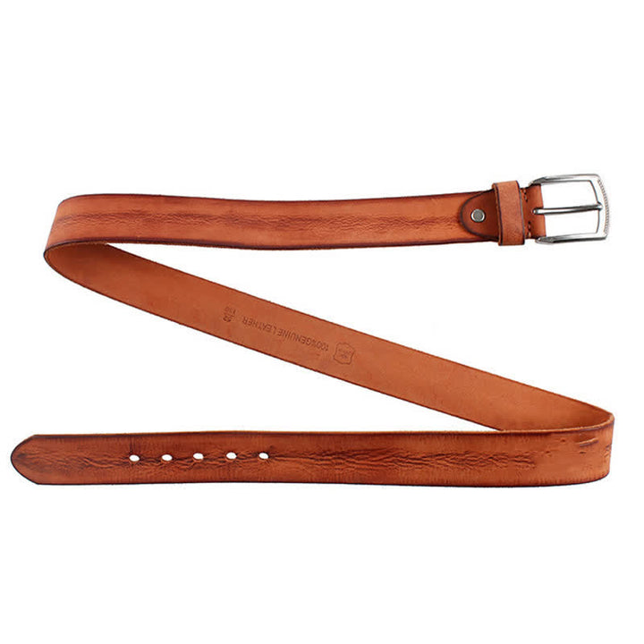 Cintura da uomo in pelle lavata con strato superiore in pelle bovina vintage