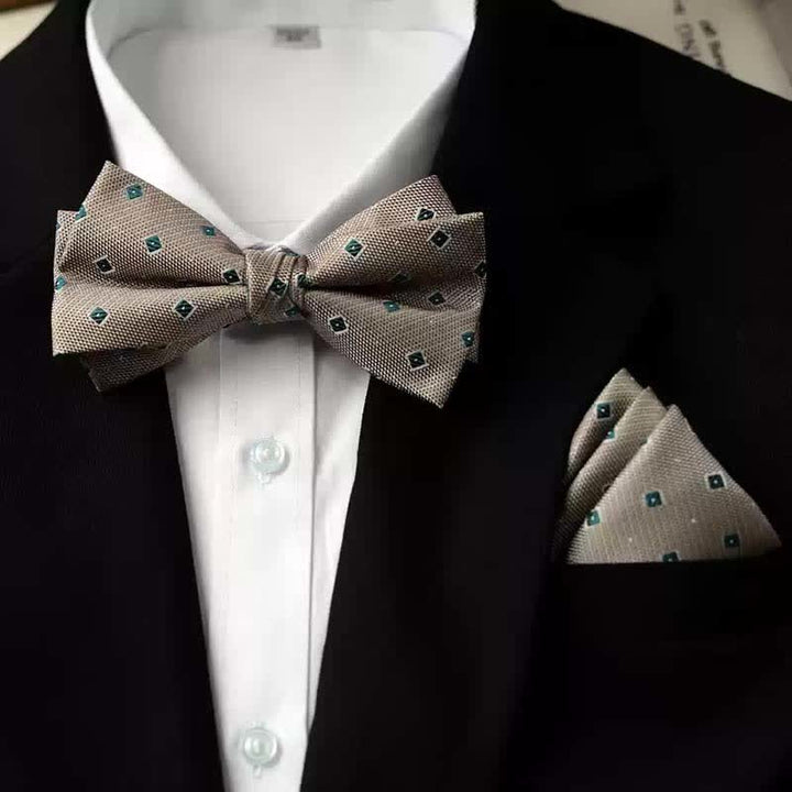 Papillon da uomo con fazzoletto stampato vintage a doppio strato
