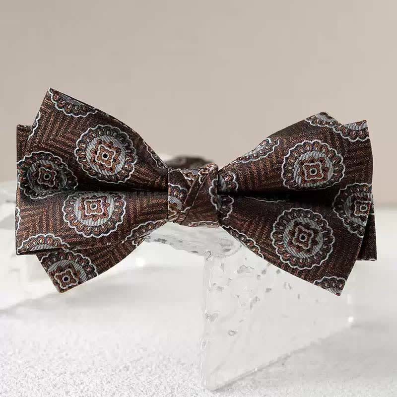 Papillon da uomo con fazzoletto stampato vintage a doppio strato