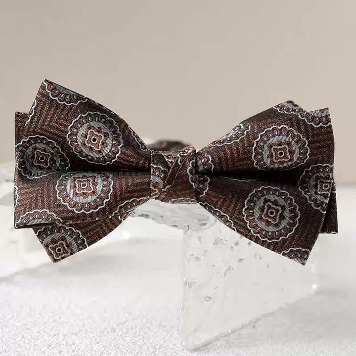 Papillon da uomo con fazzoletto stampato vintage a doppio strato