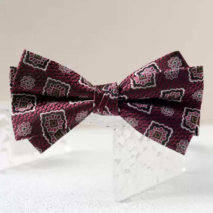 Papillon da uomo con fazzoletto stampato vintage a doppio strato
