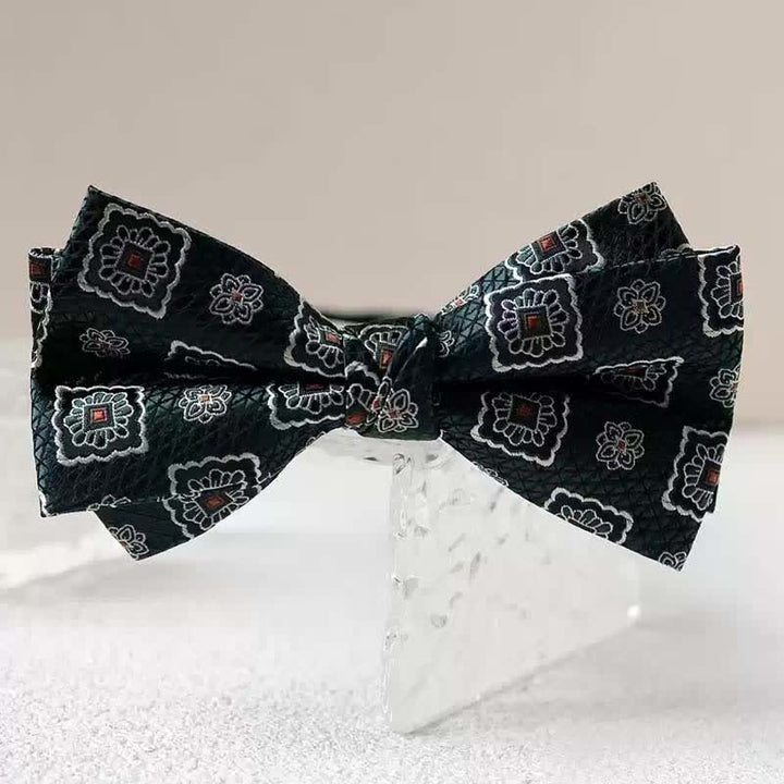Papillon da uomo con fazzoletto stampato vintage a doppio strato