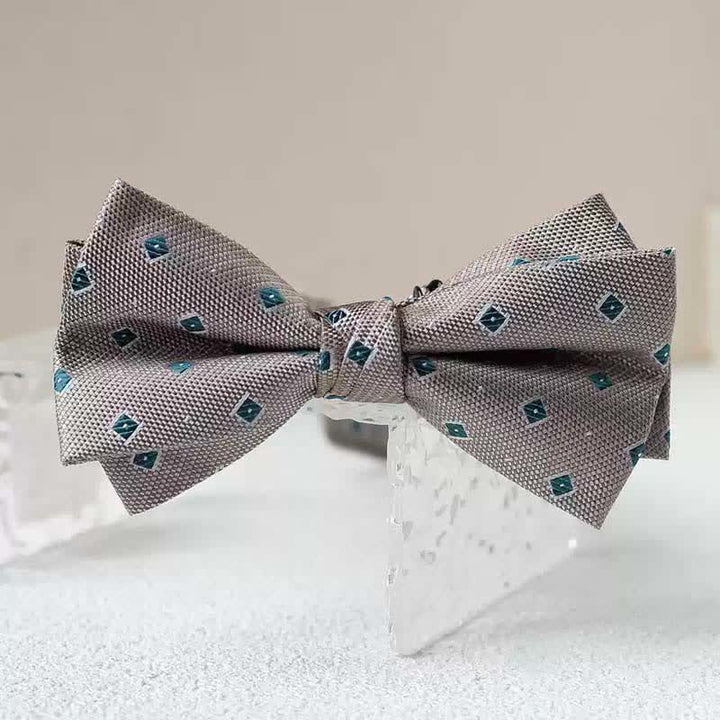 Papillon da uomo con fazzoletto stampato vintage a doppio strato