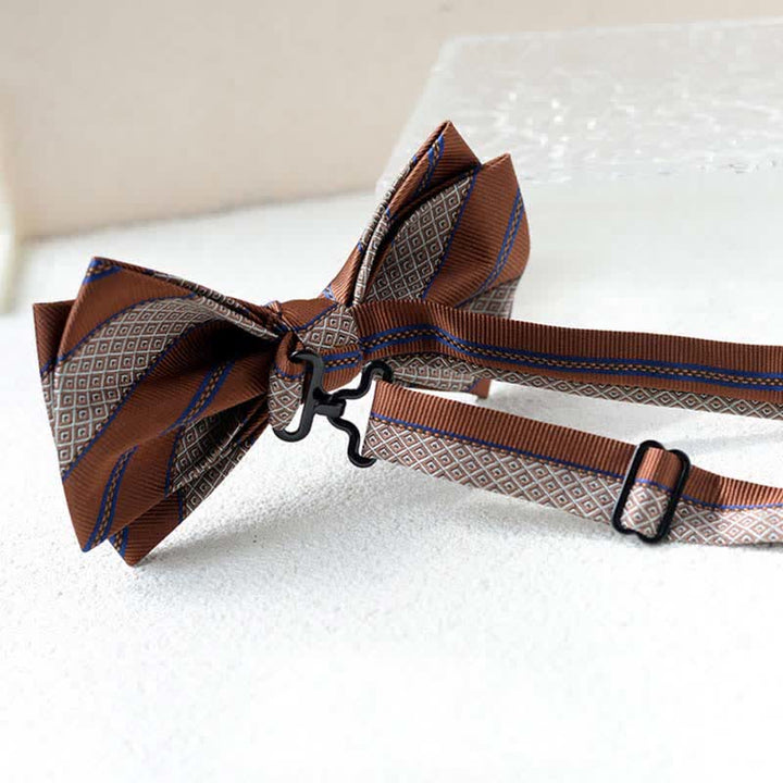 Papillon da uomo con fazzoletto stampato vintage a doppio strato
