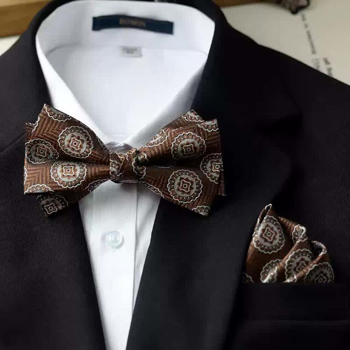 Papillon da uomo con fazzoletto stampato vintage a doppio strato - Stile n. 7 - Papillon + Fazzoletto - image 16