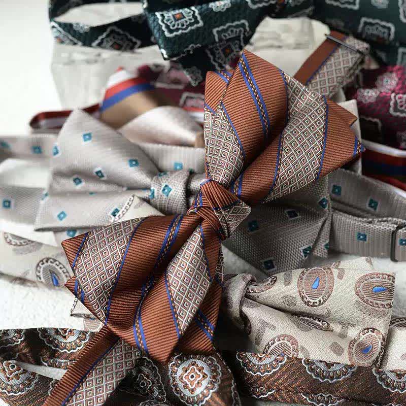 Papillon da uomo con fazzoletto stampato vintage a doppio strato