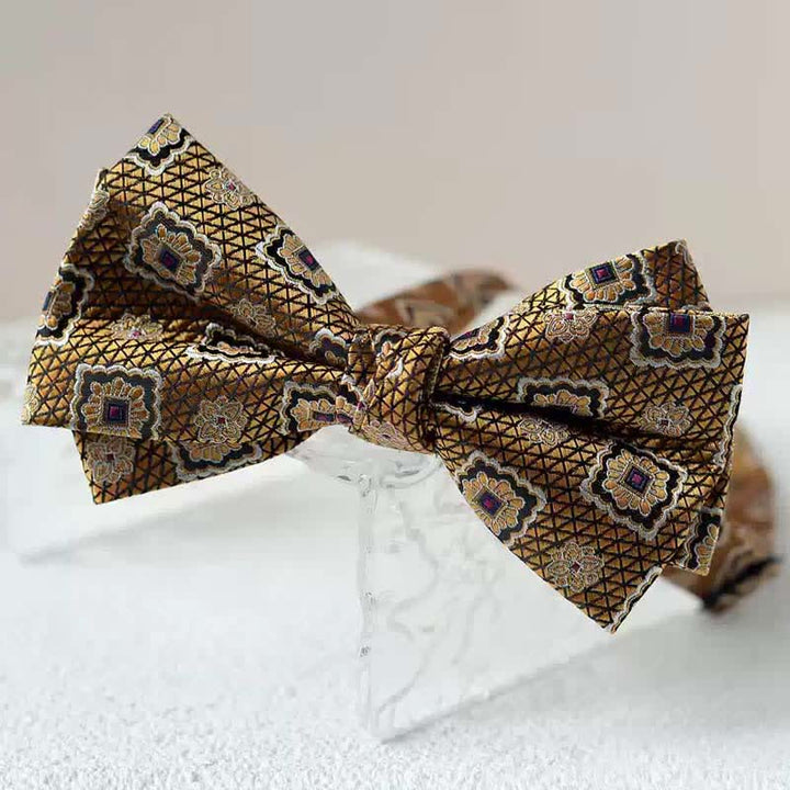 Papillon da uomo con fazzoletto stampato vintage a doppio strato
