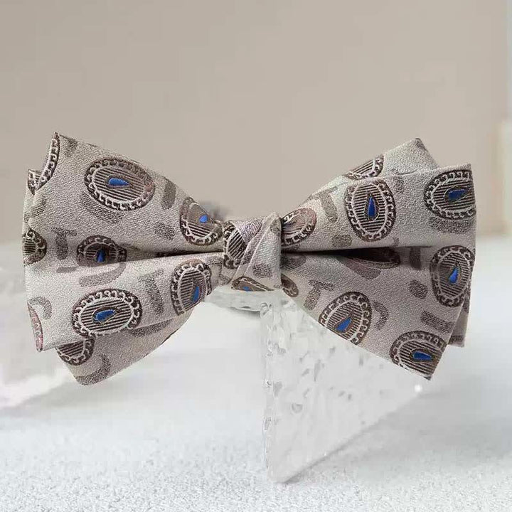 Papillon da uomo con fazzoletto stampato vintage a doppio strato