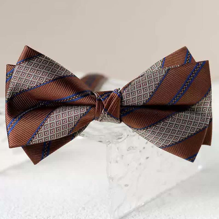 Papillon da uomo con fazzoletto stampato vintage a doppio strato
