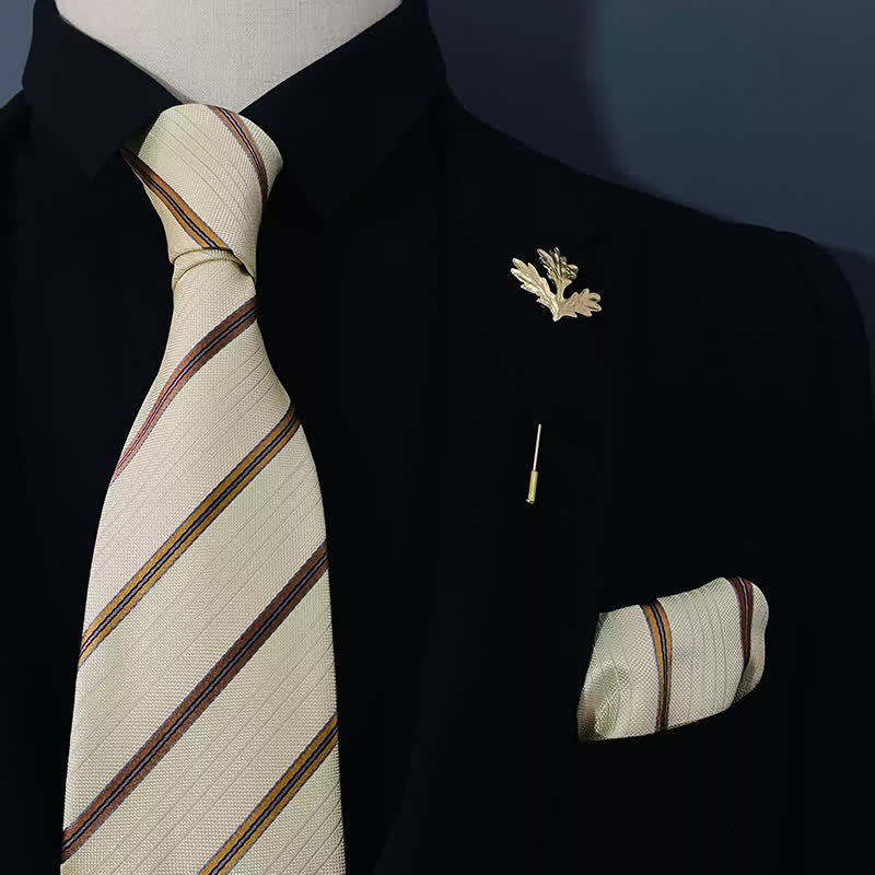 Set di 2 fazzoletti da uomo a righe color avorio e oro - Avorio e oro - image 0