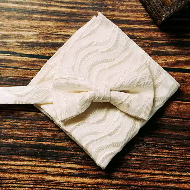 2 pezzi Papillon con motivo a vite tridimensionale da uomo - Bianco - Papillon + fazzoletto - image 0