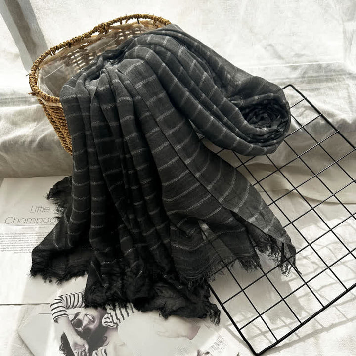 Sciarpa sottile quattro stagioni con motivo a righe classiche - Nero - image 5