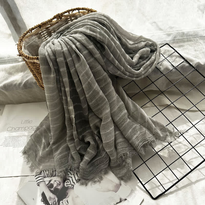 Sciarpa sottile quattro stagioni con motivo a righe classiche - Grigio - image 3