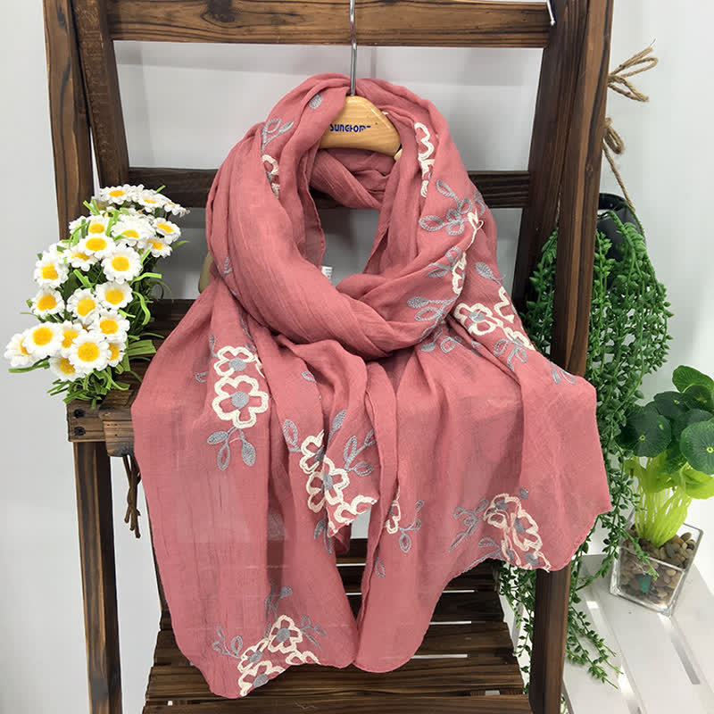 Sciarpa sottile da donna in cotone e lino con ricami floreali, modello National. - image 15