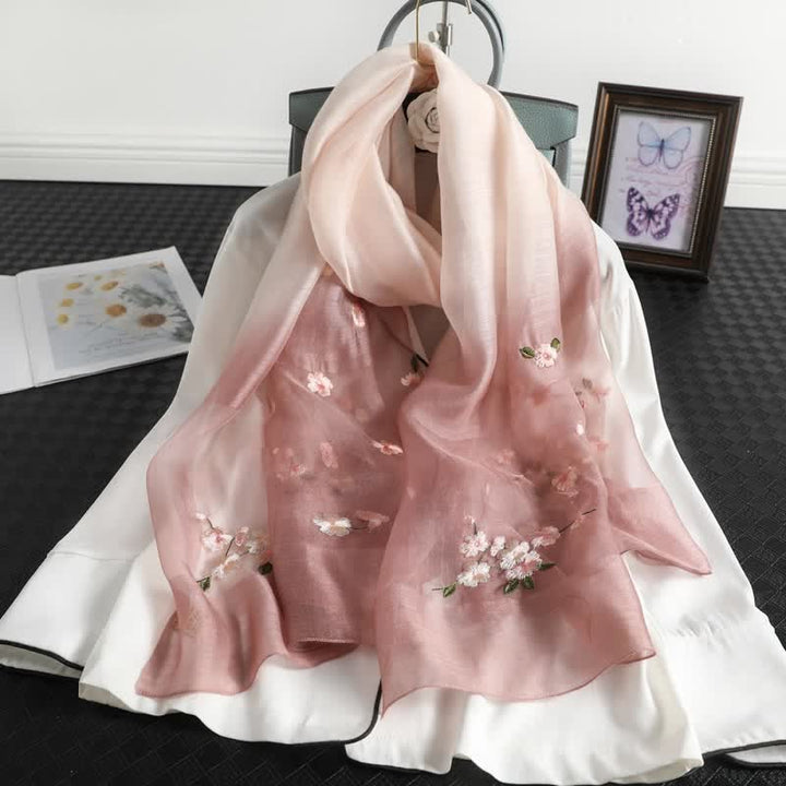 Sciarpa sottile con ricamo floreale sfumato da donna