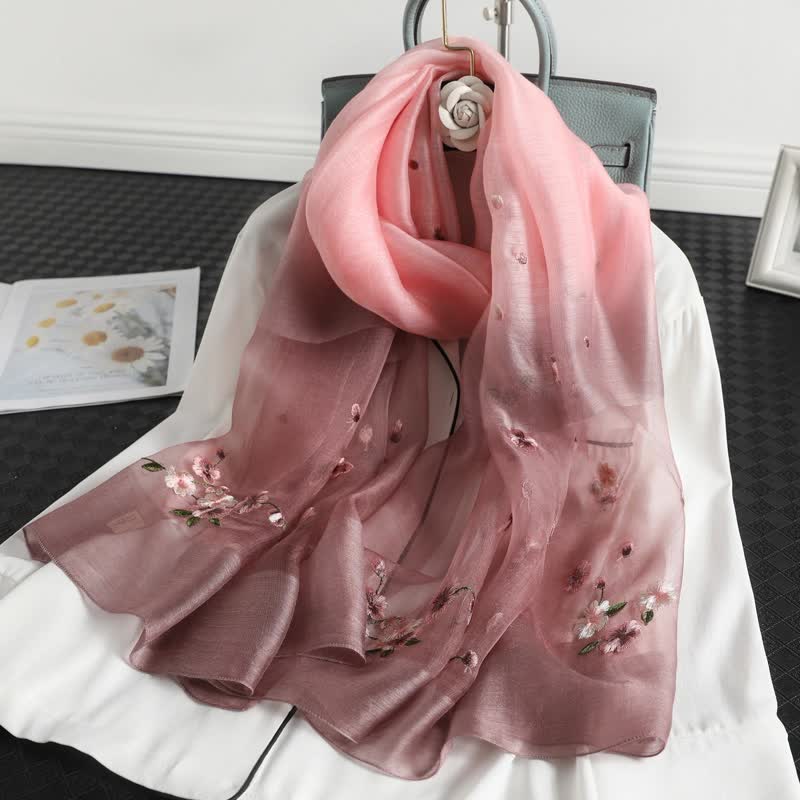 Sciarpa sottile con ricamo floreale sfumato da donna