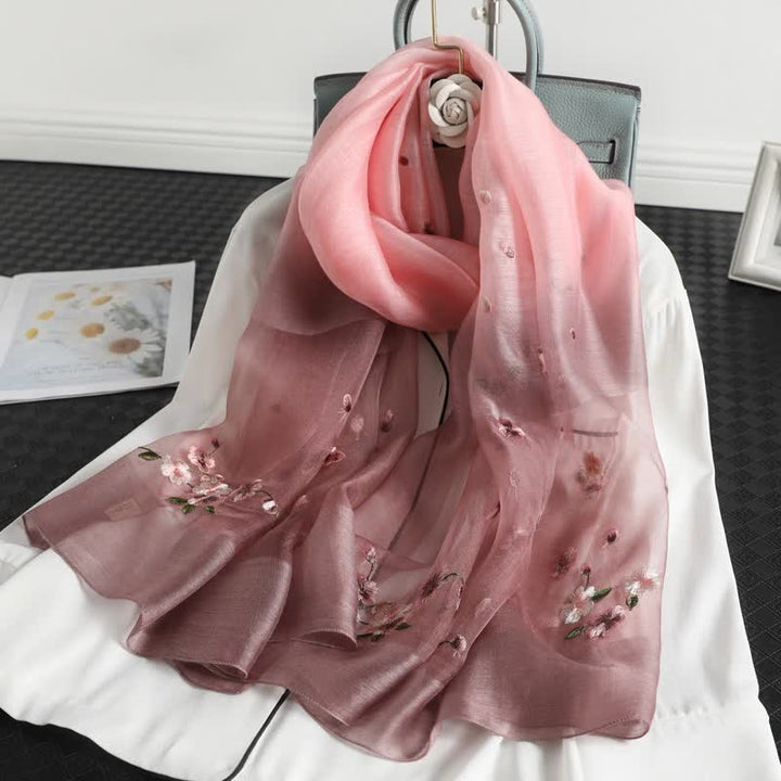 Sciarpa sottile con ricamo floreale sfumato da donna