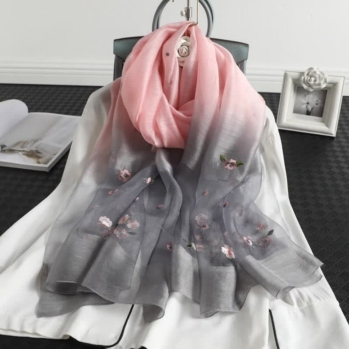 Sciarpa sottile con ricamo floreale sfumato da donna