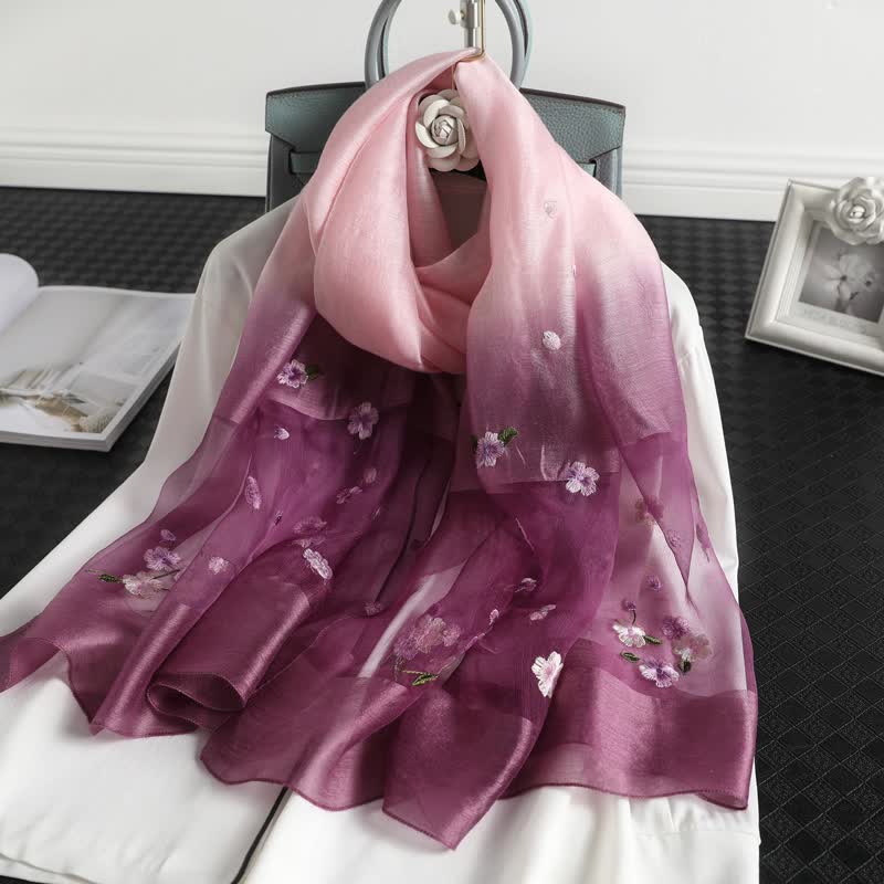 Sciarpa sottile con ricamo floreale sfumato da donna