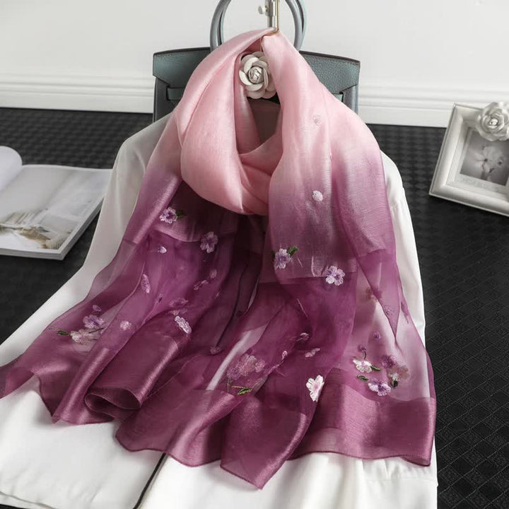 Sciarpa sottile con ricamo floreale sfumato da donna