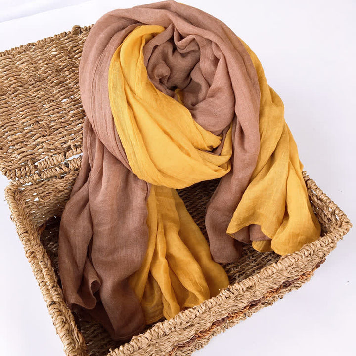 Elegante sciarpa sottile in cotone e lino bicolore abbinata - Caffè giallo e chiaro - image 12