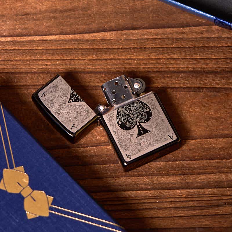Accendino ACE of Spades, 2 pezzi, personalizzabile, confezione regalo per sposo, fiaschetta nera