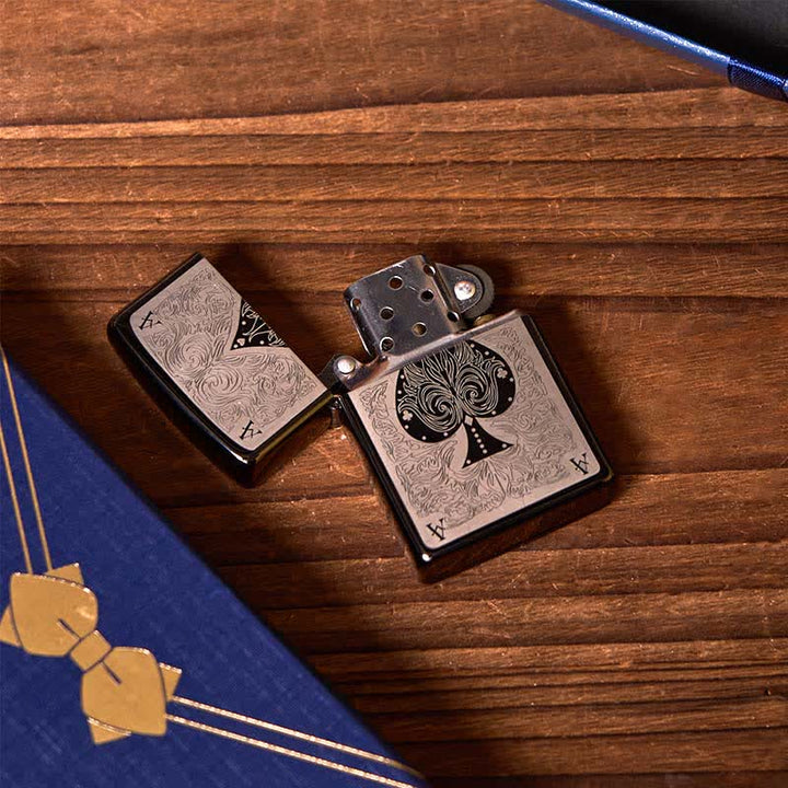 Accendino ACE of Spades, 2 pezzi, personalizzabile, confezione regalo per sposo, fiaschetta nera