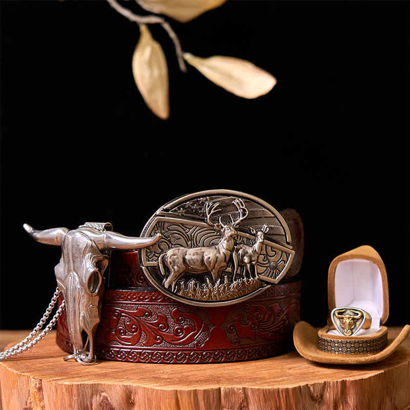 Set di Fibbia per Cintura con Coltello Nascosto Fai da Te a Forma di Cervo, Ciondolo a Forma di Corno Lungo, Anello da Toro