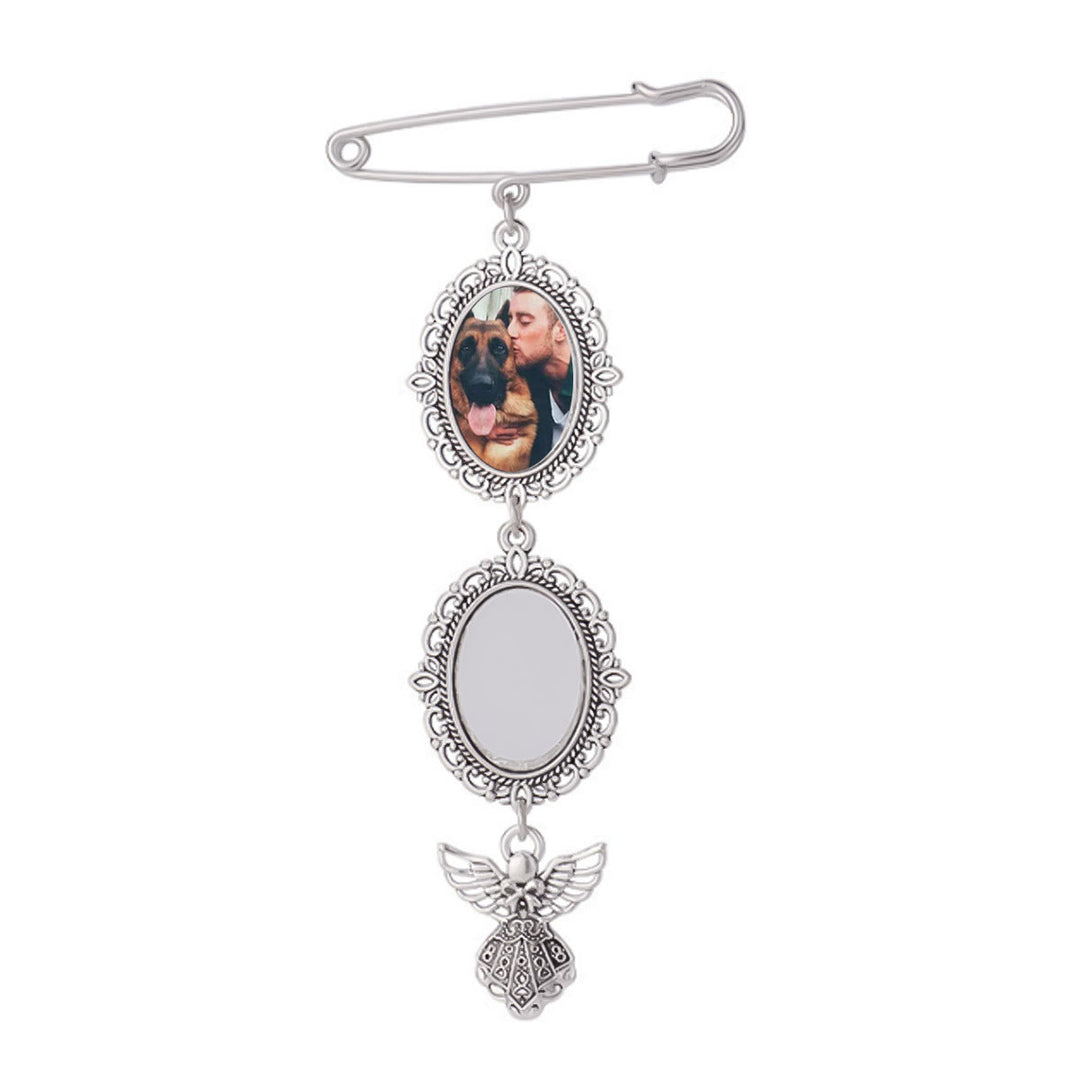 Personalizza la tua spilla fotografica con spilla pendente a forma di angelo - Piatto ovale - Due foto - image 3