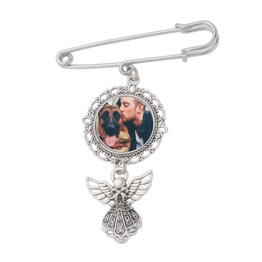 Personalizza la tua spilla fotografica con spilla pendente a forma di angelo - Piatto rotondo - Una foto - image 4