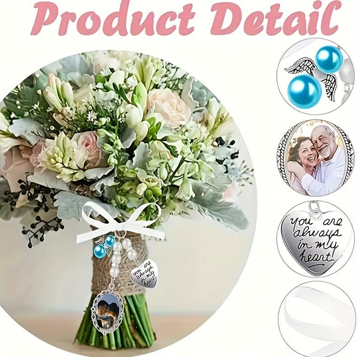 Portachiavi con foto e testo personalizzati, ciondolo con bouquet da sposa