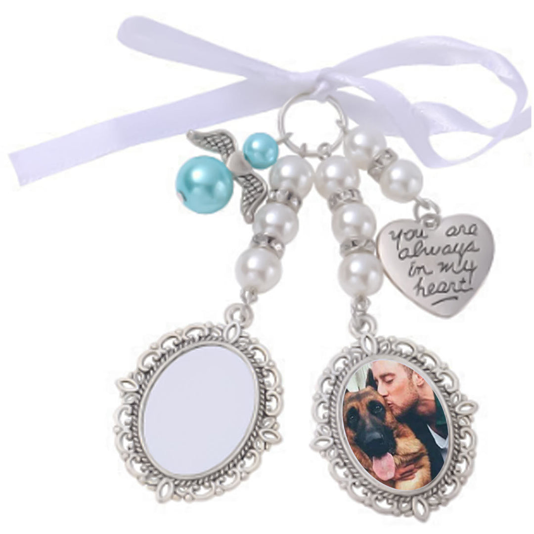 Portachiavi con foto e testo personalizzati, ciondolo con bouquet da sposa