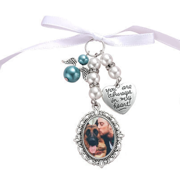 Portachiavi con foto e testo personalizzati, ciondolo con bouquet da sposa