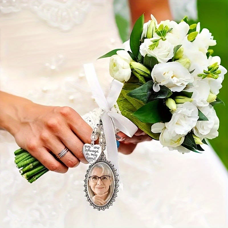 Portachiavi con foto e testo personalizzati, ciondolo con bouquet da sposa