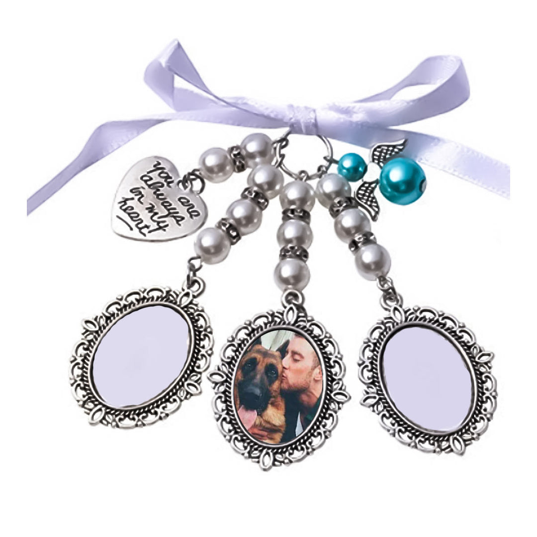 Portachiavi con foto e testo personalizzati, ciondolo con bouquet da sposa