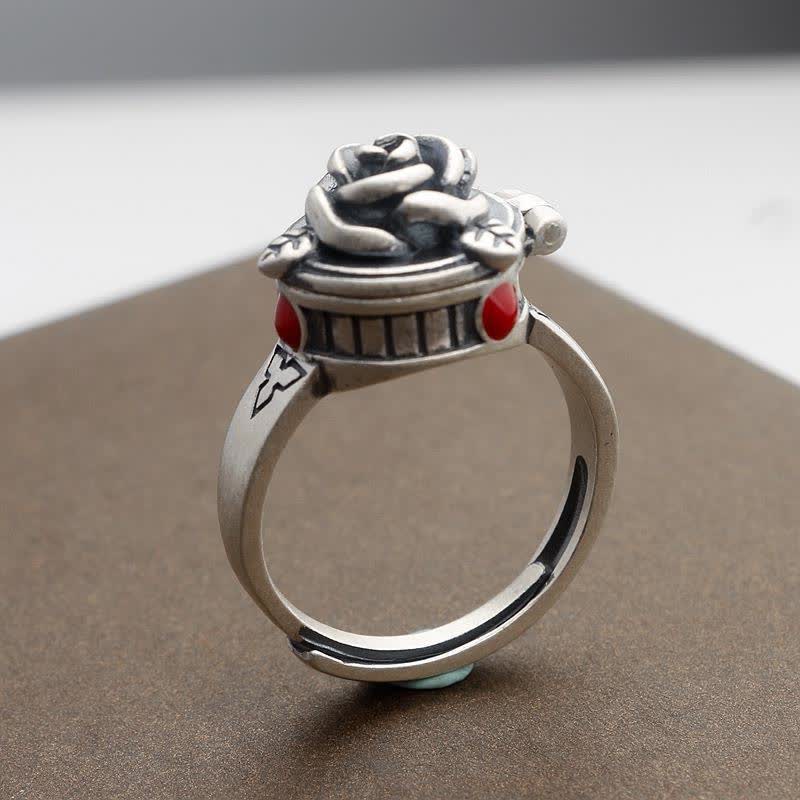 Anello regolabile con fiore rosa e scomparto nascosto
