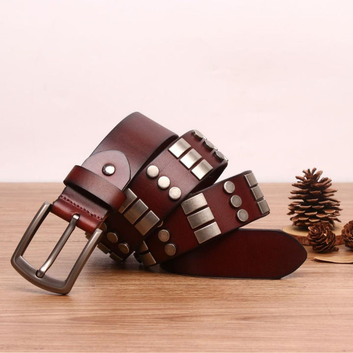 Cintura in vera pelle per uomo con rivetti punk