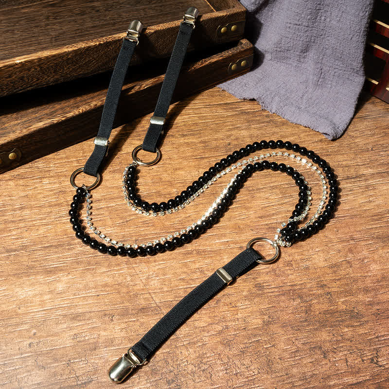 Bretelle elastiche con catena di perle finte nere alla moda da donna