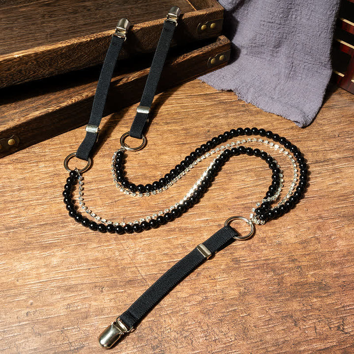 Bretelle elastiche con catena di perle finte nere alla moda da donna - image 1