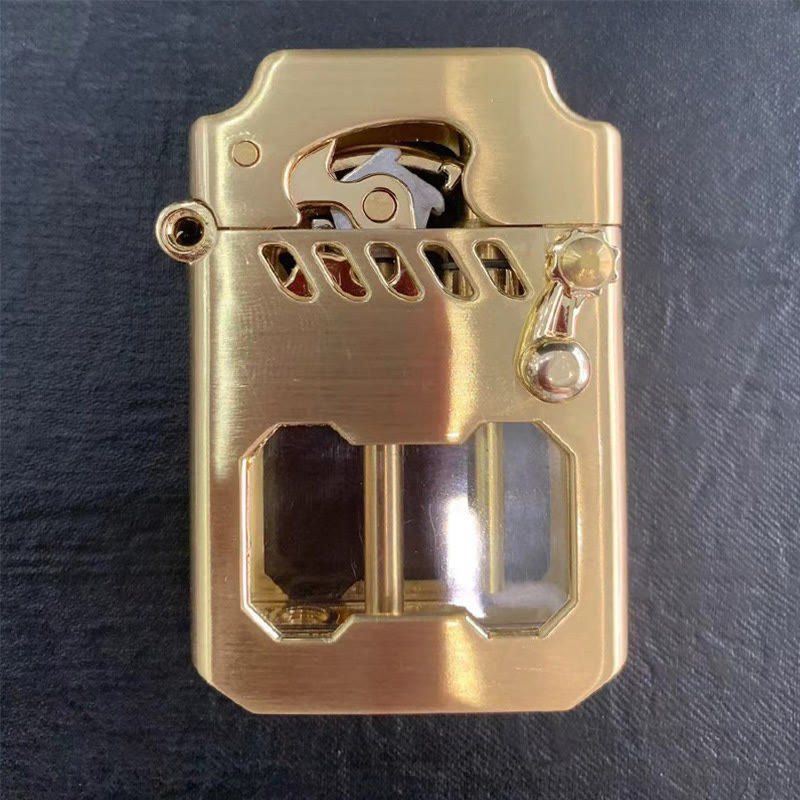 Accendino a cherosene ricaricabile con bilanciere e serbatoio dell'olio trasparente retrò - Oro - image 13