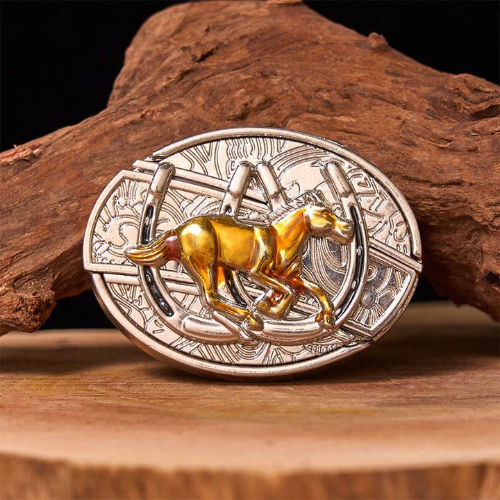 Cintura in pelle con fibbia western fai da te a forma di U con coltello nascosto a forma di cavallo