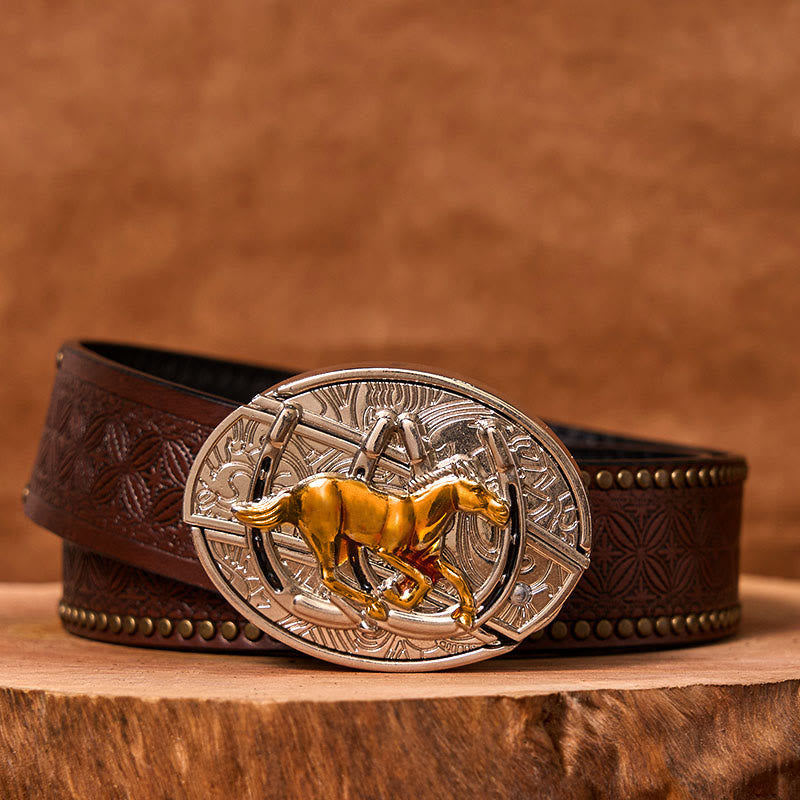 Cintura in pelle con fibbia western fai da te a forma di U con coltello nascosto a forma di cavallo