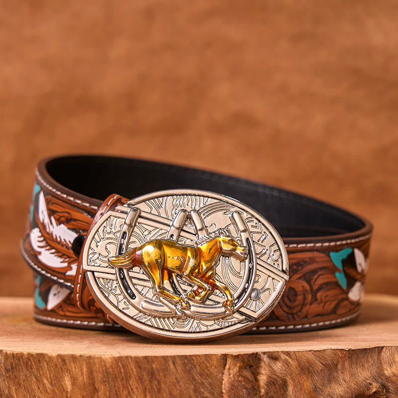 Cintura in pelle con fibbia western fai da te a forma di U con coltello nascosto a forma di cavallo