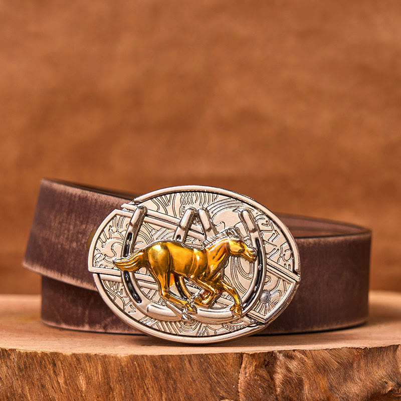 Cintura in pelle con fibbia western fai da te a forma di U con coltello nascosto a forma di cavallo