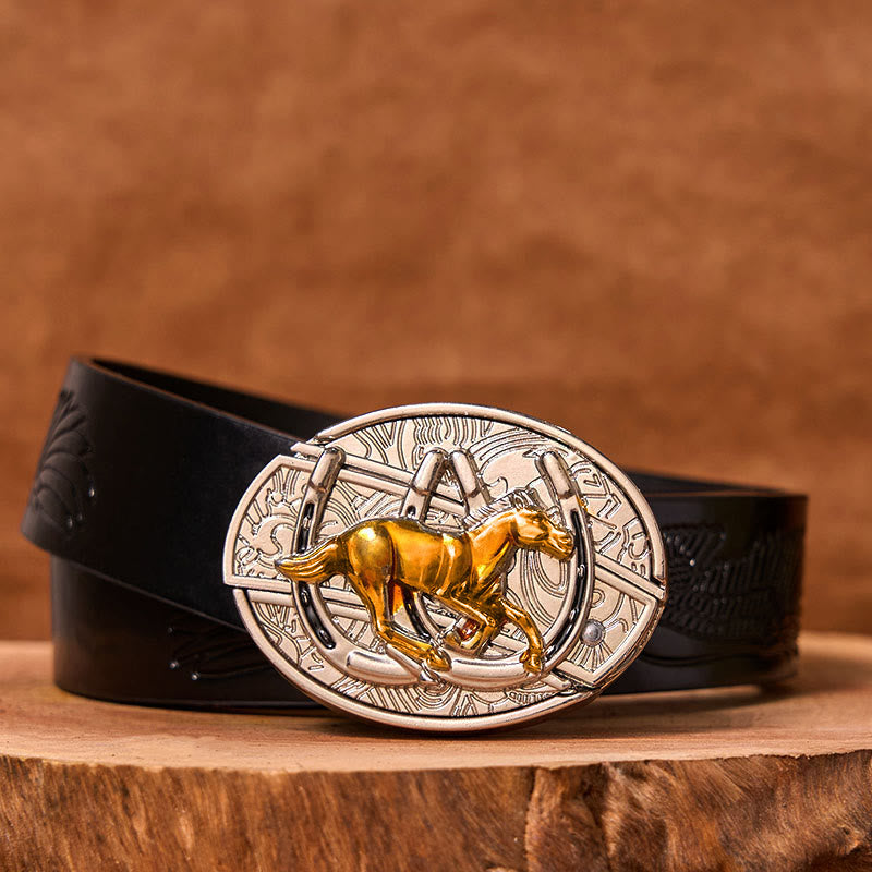 Cintura in pelle con fibbia western fai da te a forma di U con coltello nascosto a forma di cavallo