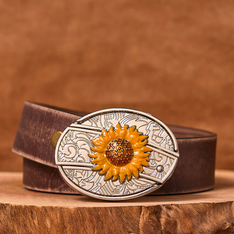 Cintura in pelle con fibbia western fai da te con coltello nascosto a forma di girasole colorato da uomo (in pre-vendita)