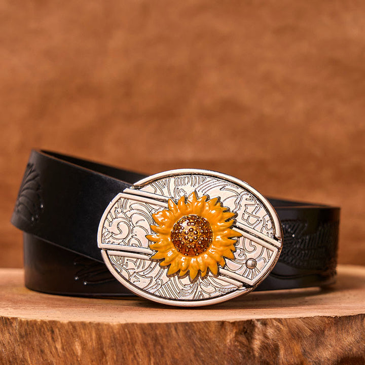 Cintura in pelle con fibbia western fai da te con coltello nascosto a forma di girasole colorato da uomo (in pre-vendita)